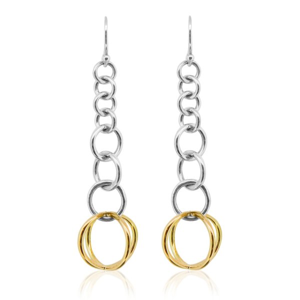 Dban Silver & 9ct Yellow Gold Cage Drop Earrings