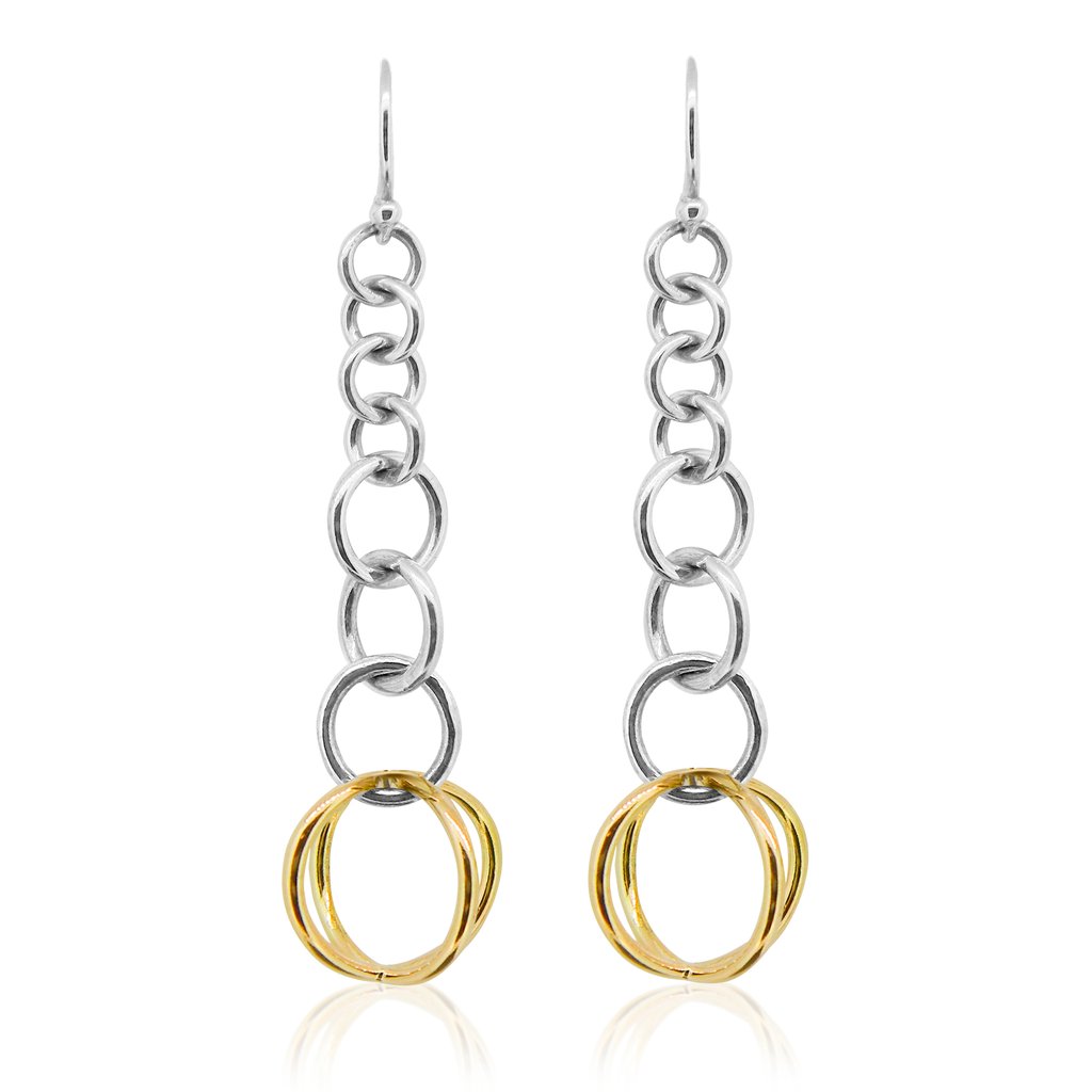 Dban Silver & 9ct Yellow Gold Cage Drop Earrings