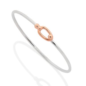 Oval Hook Bangle, Silver and Pink Gold