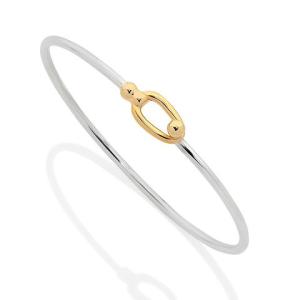 Oval Hook Bangle, Silver and Yellow Gold