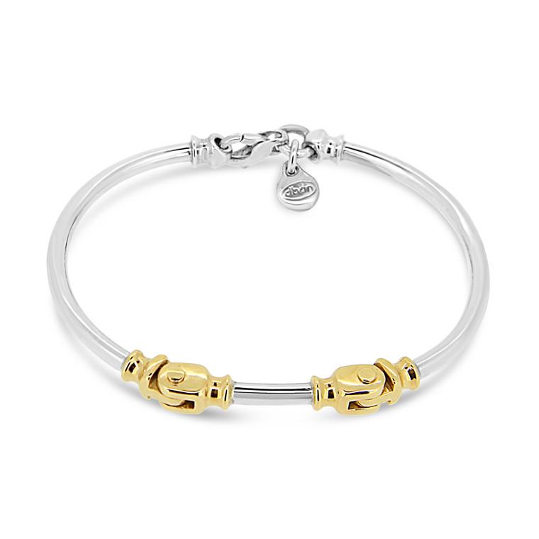Sterling silver and 9kt double hinged bangle